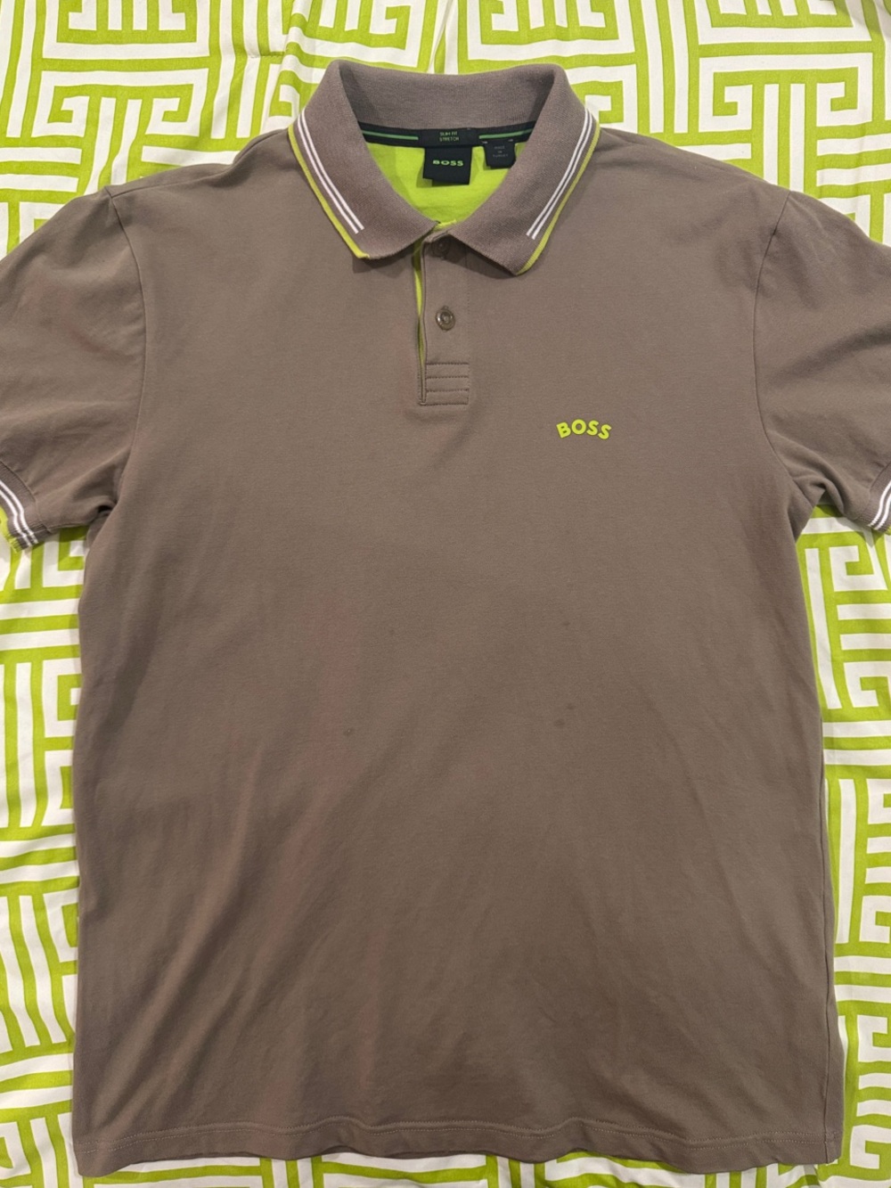BOSS Brown Polo with Neon Lime Trim